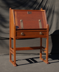 Rare Early Stickley Brothers drop front desk with hammered straps and drawer pull  